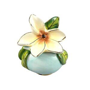 Heather Goldminc Signed Vanity Ring Box Handmade and Painted  3-D Floral Lid